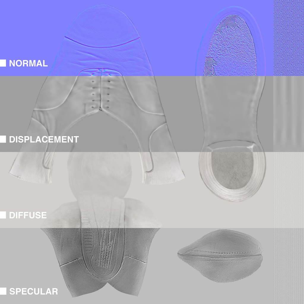 ストレートチップ レザーシューズ 革靴【3Dモデル】