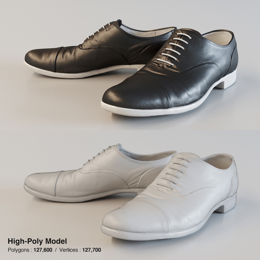 ストレートチップ レザーシューズ 革靴【3Dモデル】