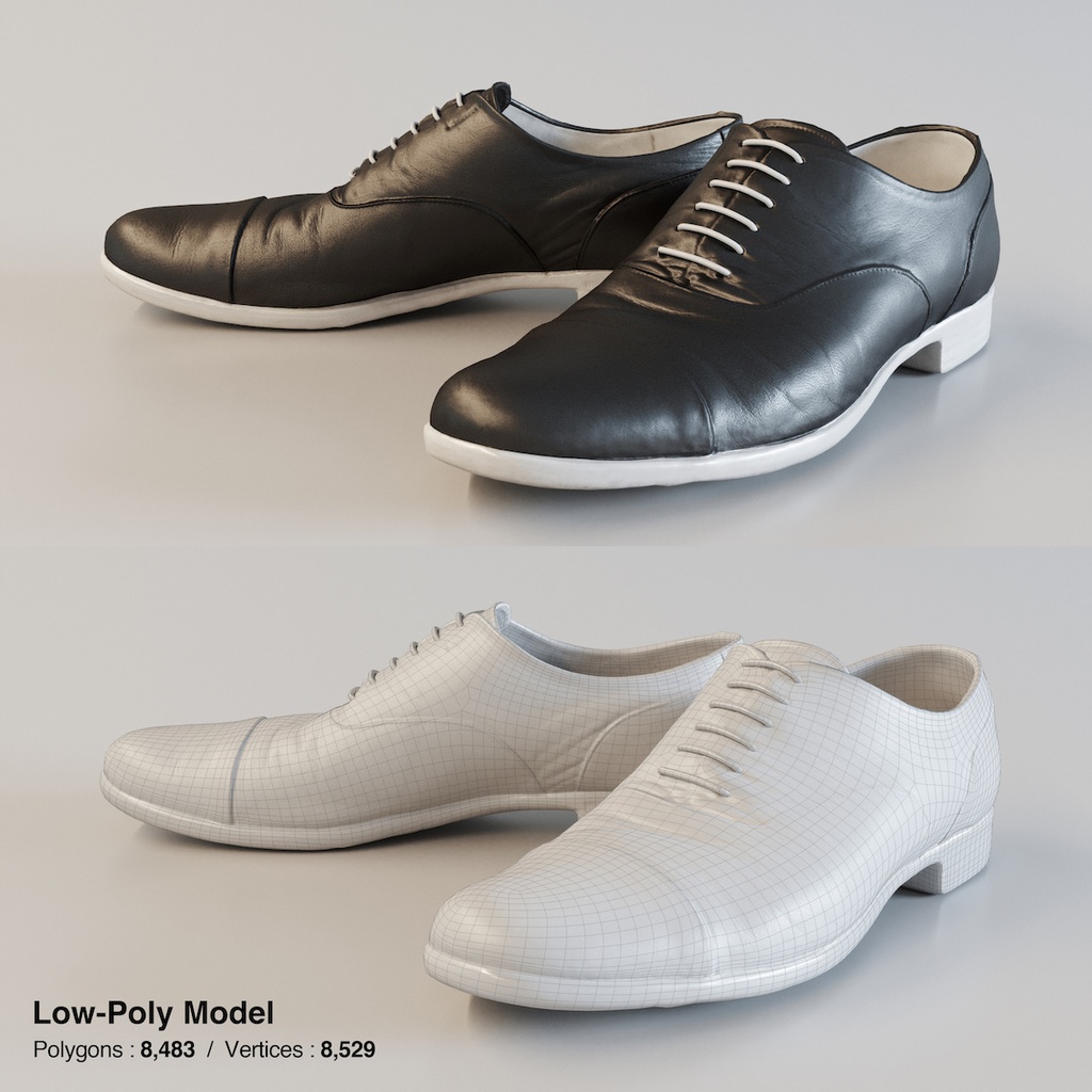 ストレートチップ レザーシューズ 革靴【3Dモデル】