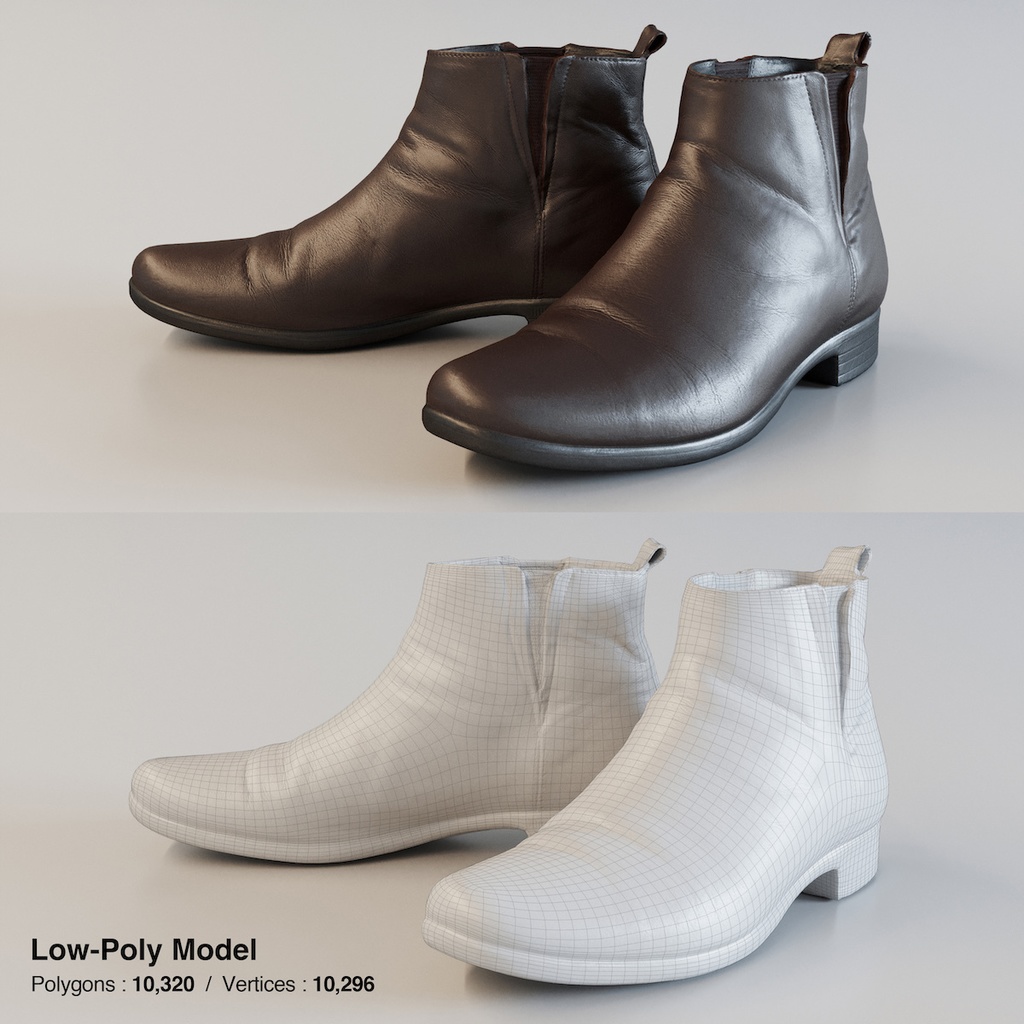 レザーショートブーツ / サイドゴアブーツ【3Dモデル】