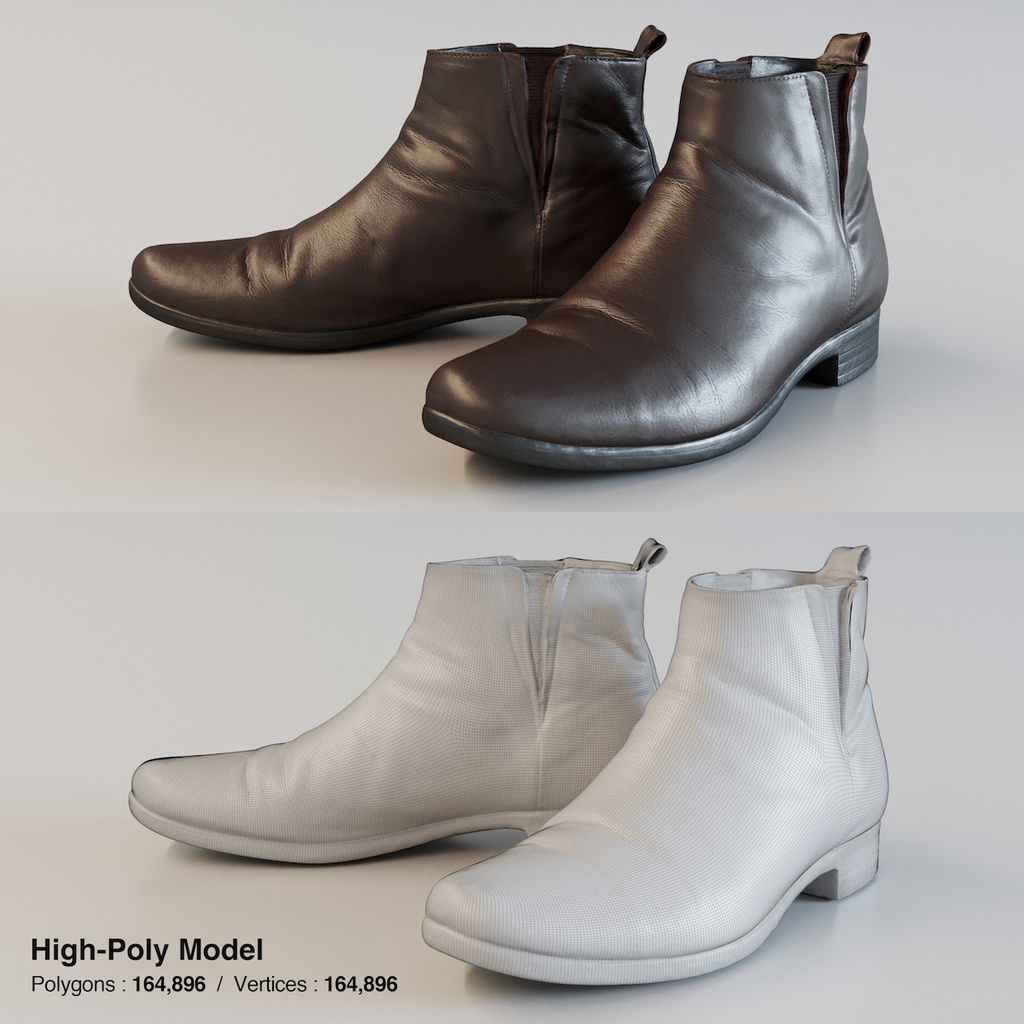 レザーショートブーツ / サイドゴアブーツ【3Dモデル】