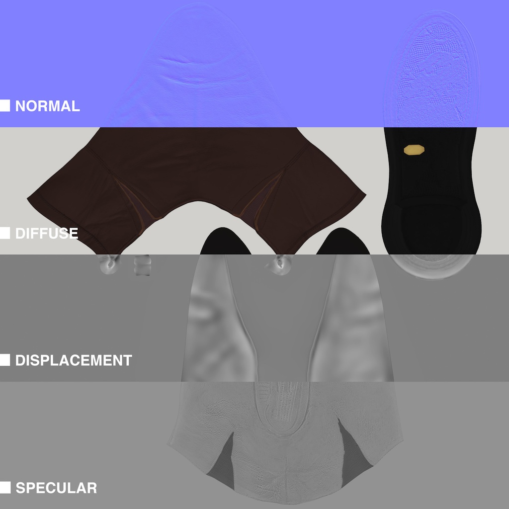 レザーショートブーツ / サイドゴアブーツ【3Dモデル】