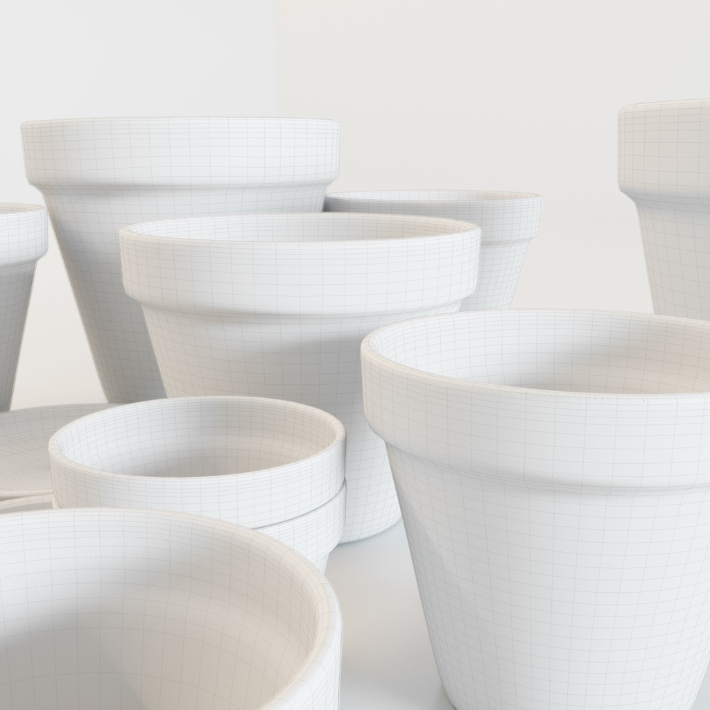 素焼き鉢・テラコッタ植木鉢・受け皿セット【3Dモデル】