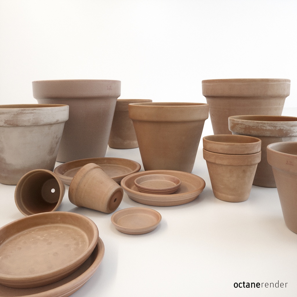 素焼き鉢・テラコッタ植木鉢・受け皿セット【3Dモデル】