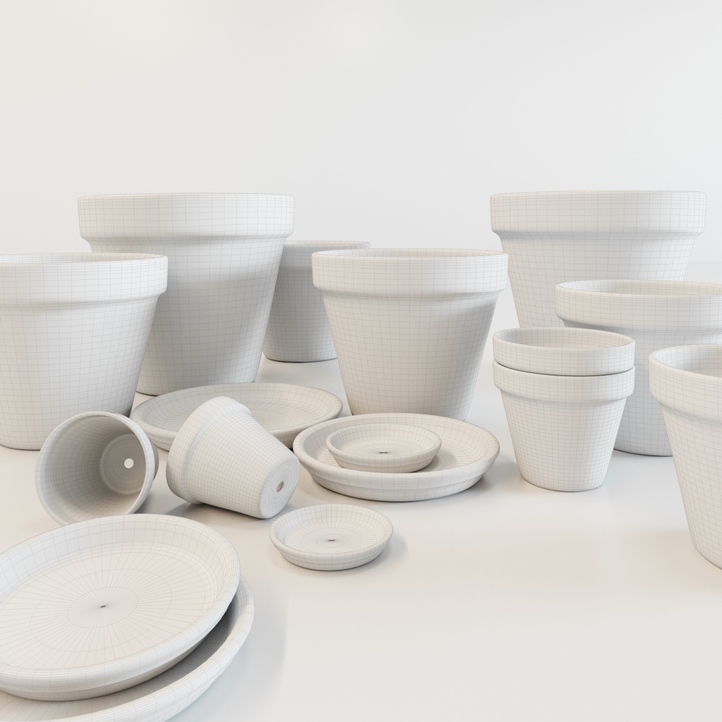 素焼き鉢・テラコッタ植木鉢・受け皿セット【3Dモデル】