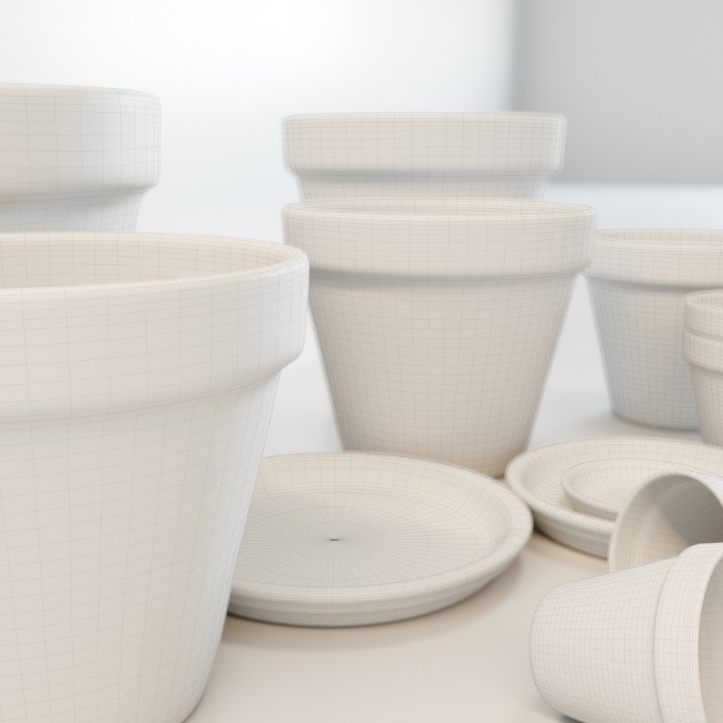 素焼き鉢・テラコッタ植木鉢・受け皿セット【3Dモデル】