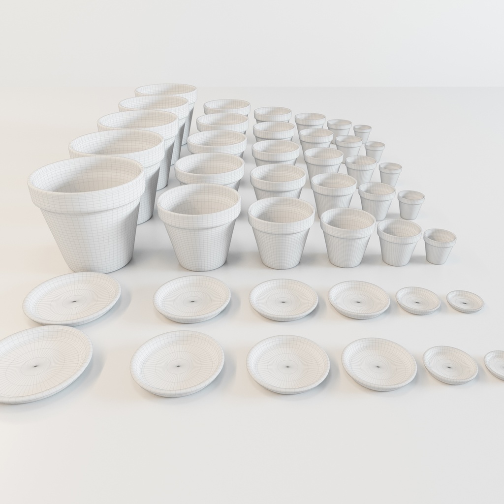 素焼き鉢・テラコッタ植木鉢・受け皿セット【3Dモデル】