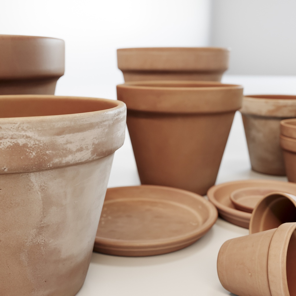 素焼き鉢・テラコッタ植木鉢・受け皿セット【3Dモデル】