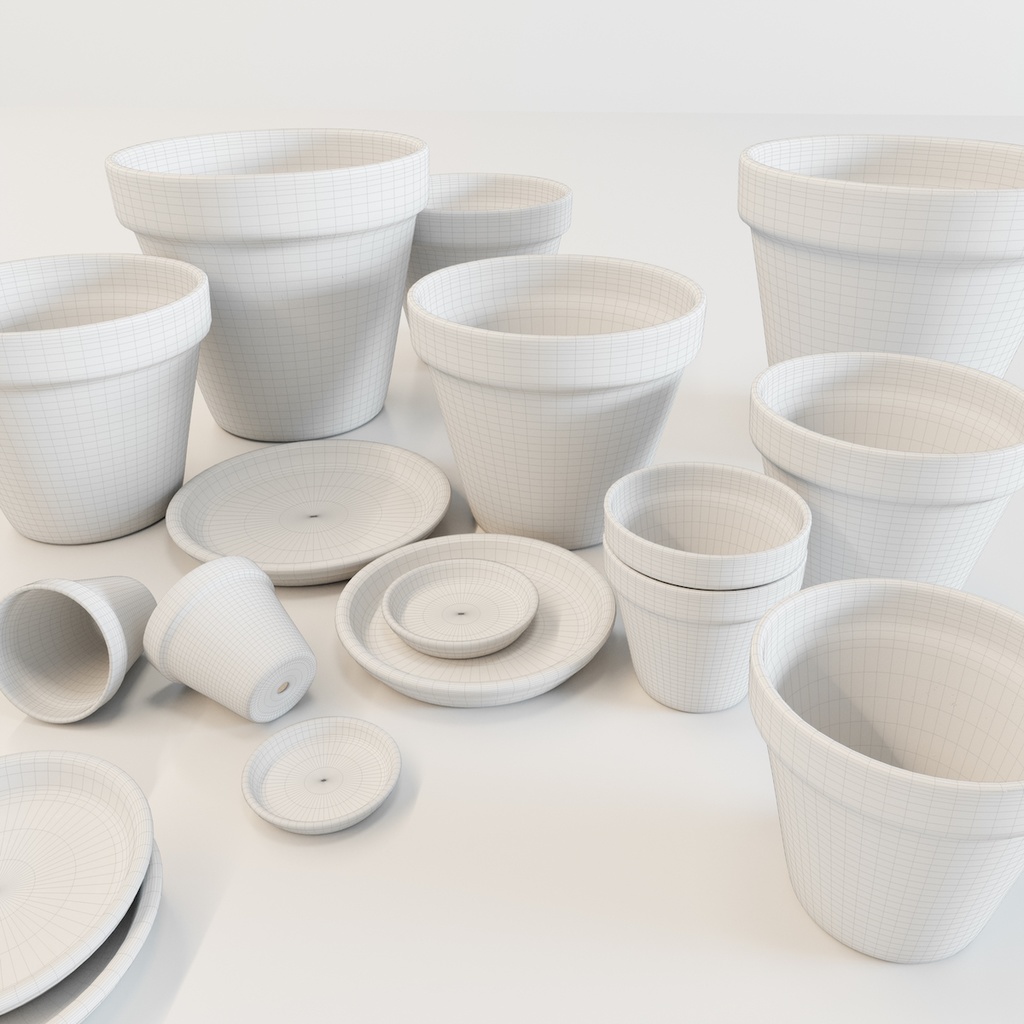 素焼き鉢・テラコッタ植木鉢・受け皿セット【3Dモデル】