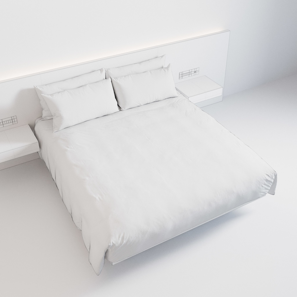 ホテル ベッド デュベスタイル - キングサイズ (W180cm)【家具3Dモデル】