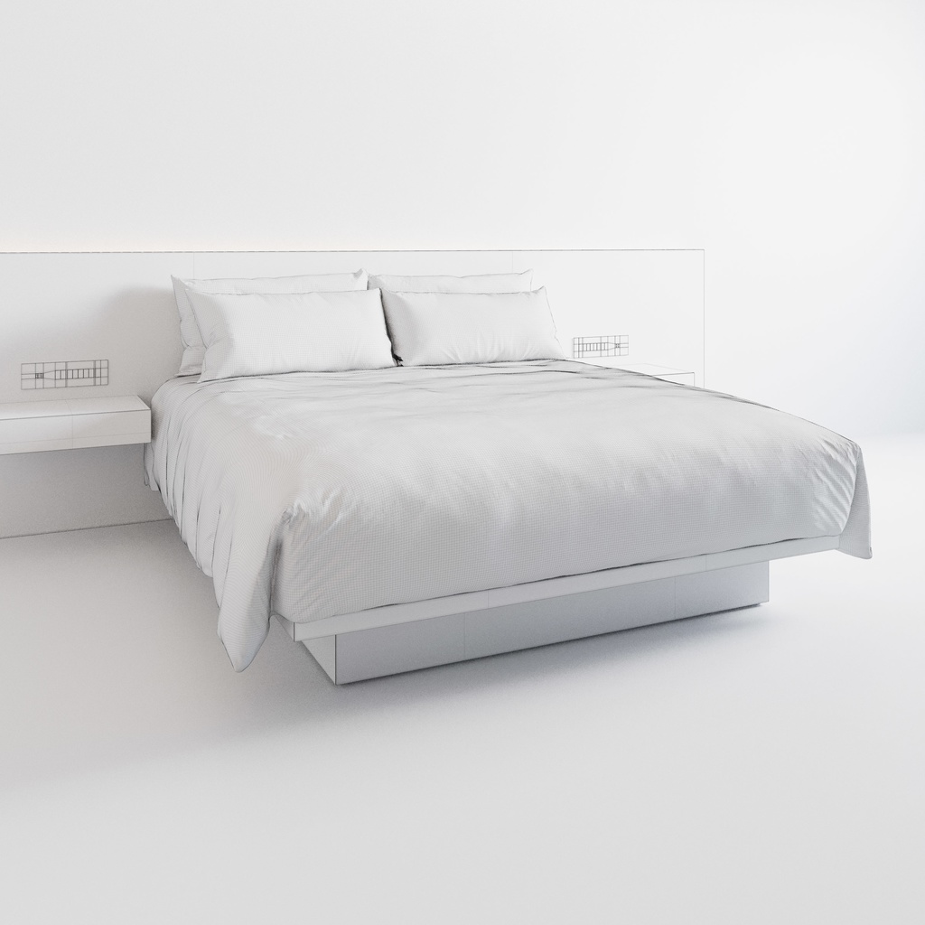 ホテル ベッド デュベスタイル - キングサイズ (W180cm)【家具3Dモデル】