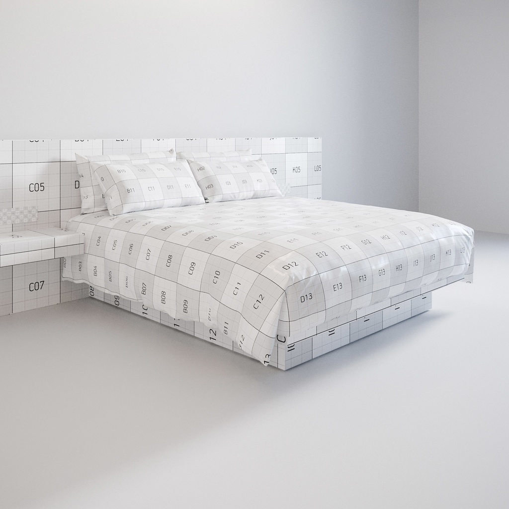 ホテル ベッド デュベスタイル - キングサイズ (W180cm)【家具3Dモデル】