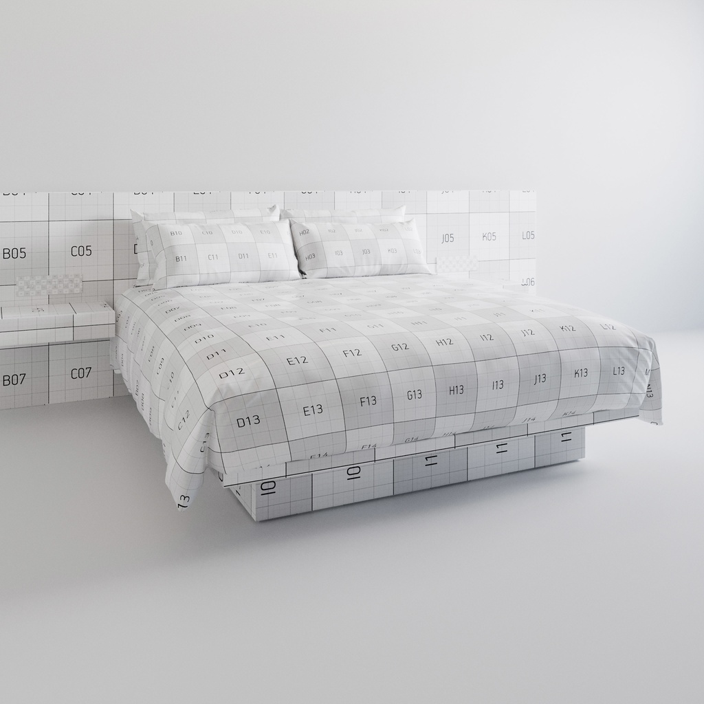 ホテル ベッド デュベスタイル - キングサイズ (W180cm)【家具3Dモデル】