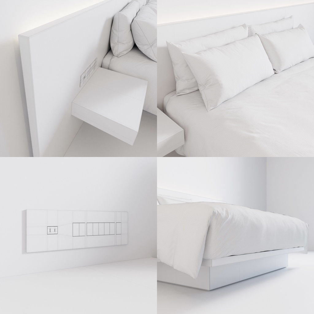 ホテル ベッド デュベスタイル - キングサイズ (W180cm)【家具3Dモデル】