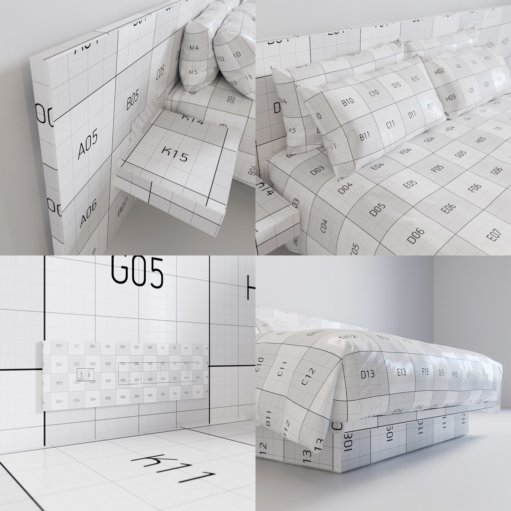 ホテル ベッド デュベスタイル - キングサイズ (W180cm)【家具3Dモデル】