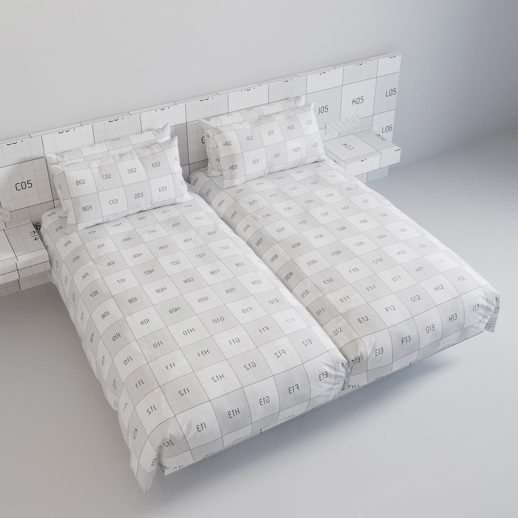 ホテル ベッド デュベスタイル - ハリウッドツイン (W100cm x2)【家具3Dモデル】