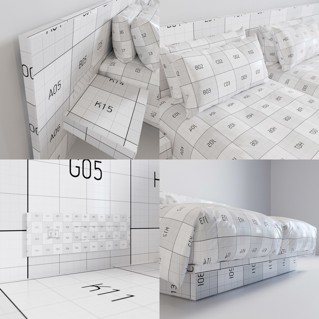 ホテル ベッド デュベスタイル - ハリウッドツイン (W100cm x2)【家具3Dモデル】