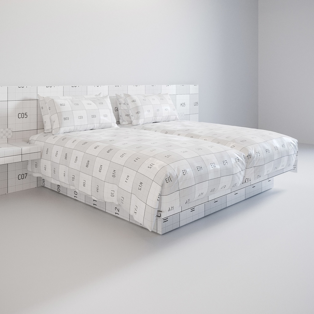 ホテル ベッド デュベスタイル - ハリウッドツイン (W100cm x2)【家具3Dモデル】