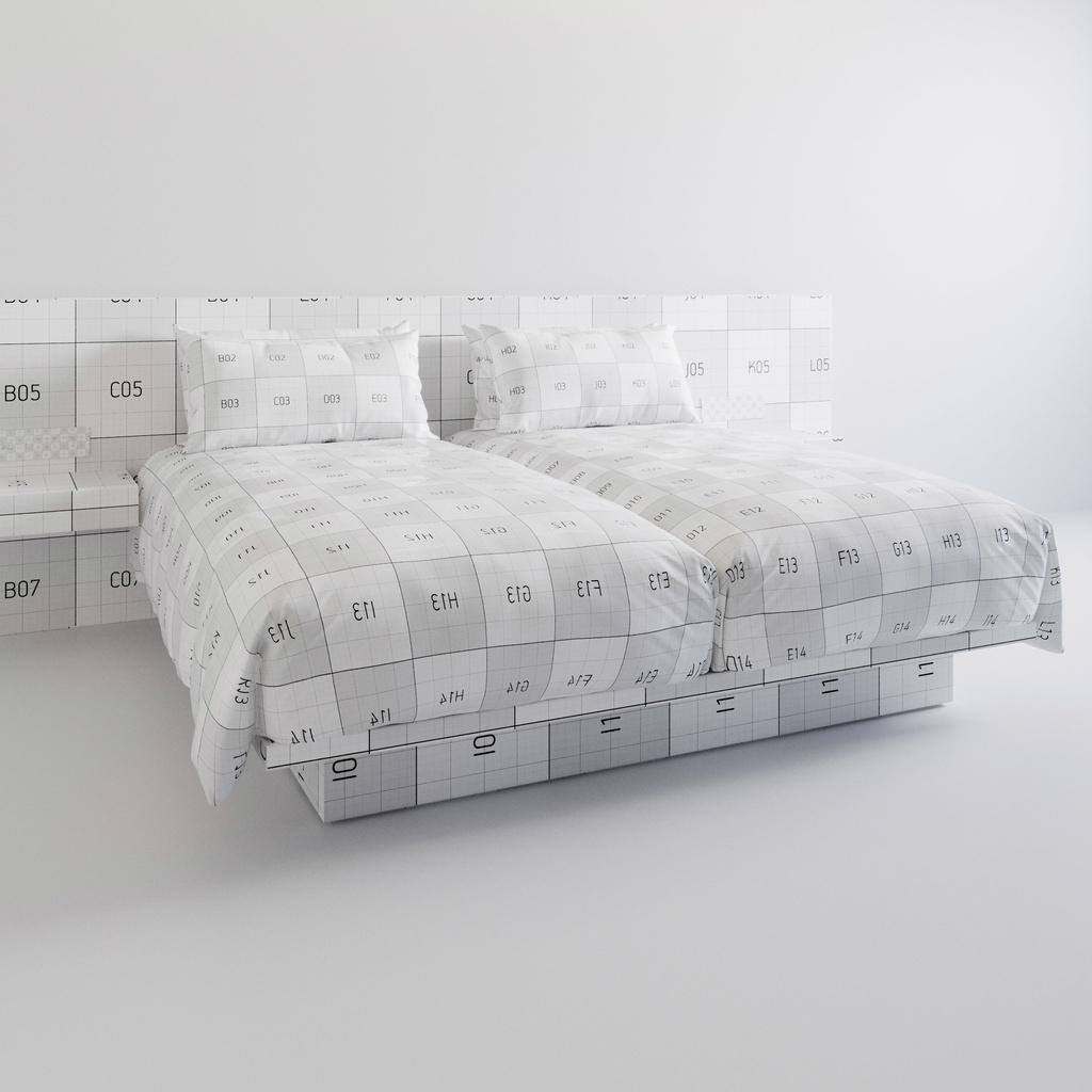 ホテル ベッド デュベスタイル - ハリウッドツイン (W100cm x2)【家具3Dモデル】