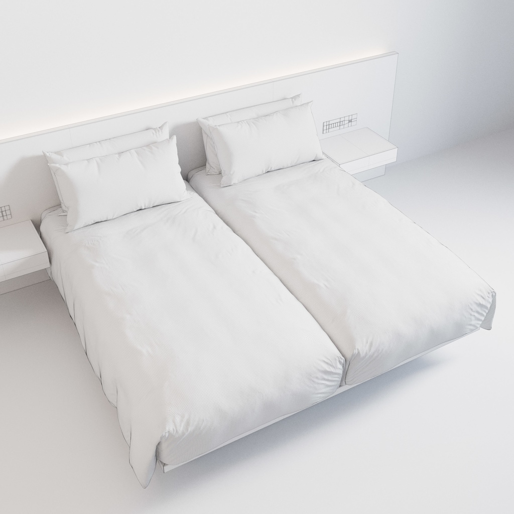 ホテル ベッド デュベスタイル - ハリウッドツイン (W100cm x2)【家具3Dモデル】