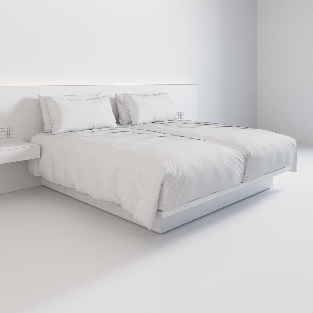 ホテル ベッド デュベスタイル - ハリウッドツイン (W100cm x2)【家具3Dモデル】