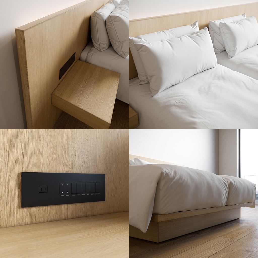 ホテル ベッド デュベスタイル - ハリウッドツイン (W100cm x2)【家具3Dモデル】