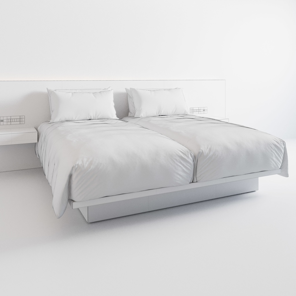 ホテル ベッド デュベスタイル - ハリウッドツイン (W100cm x2)【家具3Dモデル】