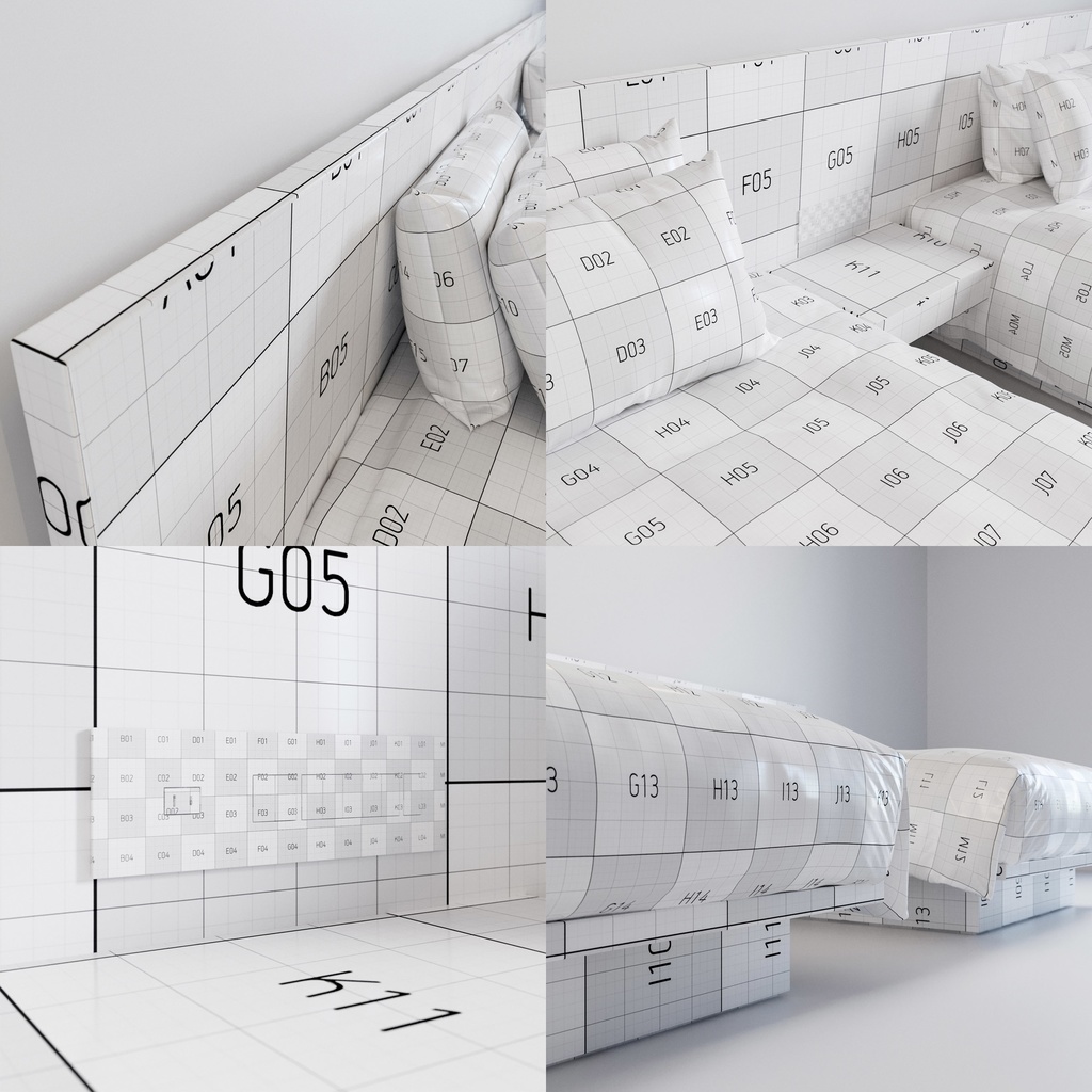 ホテル ベッド デュベスタイル - ダブルサイズ ツイン (W140cmx2)【家具3Dモデル】