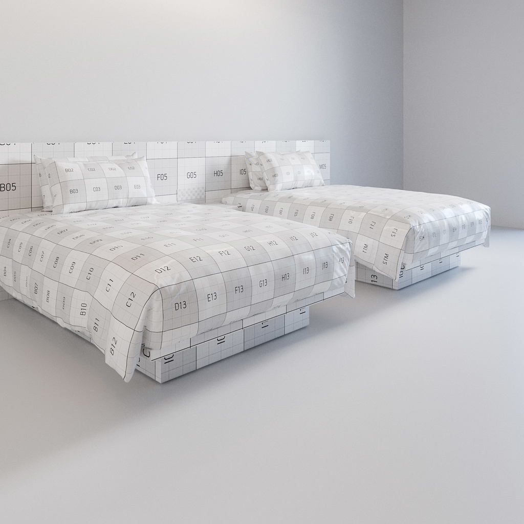 ホテル ベッド デュベスタイル - ダブルサイズ ツイン (W140cmx2)【家具3Dモデル】