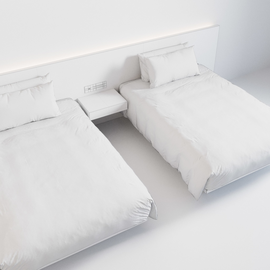 ホテル ベッド デュベスタイル - ダブルサイズ ツイン (W140cmx2)【家具3Dモデル】