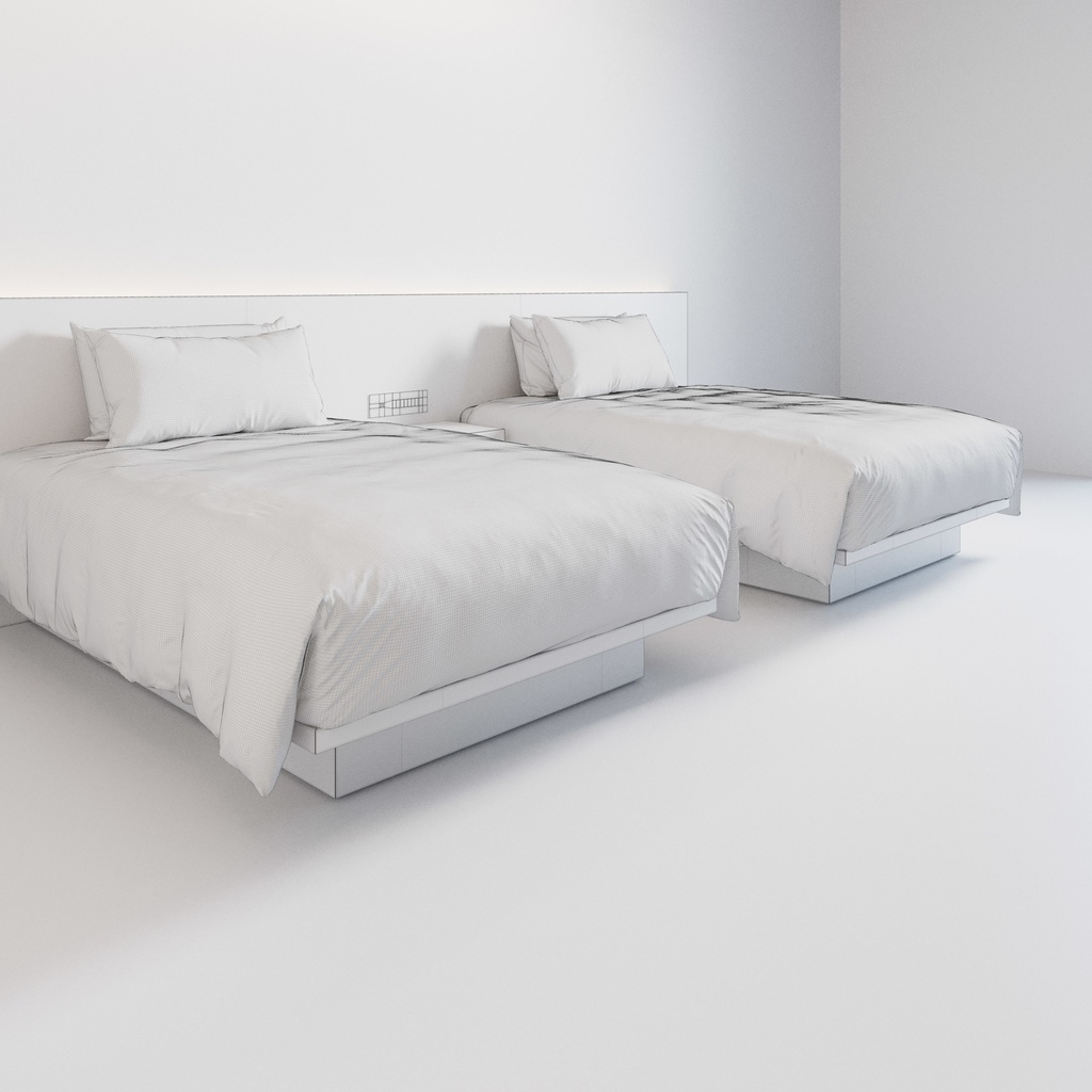 ホテル ベッド デュベスタイル - ダブルサイズ ツイン (W140cmx2)【家具3Dモデル】