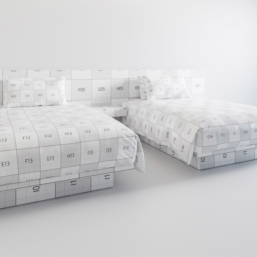 ホテル ベッド デュベスタイル - ダブルサイズ ツイン (W140cmx2)【家具3Dモデル】