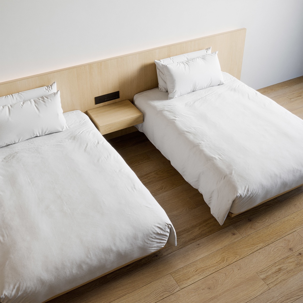 ホテル ベッド デュベスタイル - ダブルサイズ ツイン (W140cmx2)【家具3Dモデル】