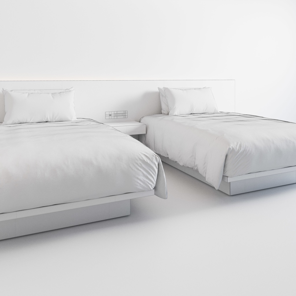 ホテル ベッド デュベスタイル - ダブルサイズ ツイン (W140cmx2)【家具3Dモデル】