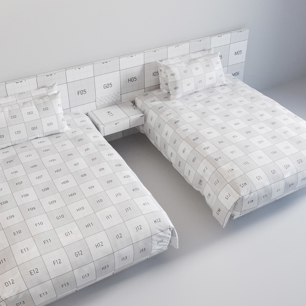 ホテル ベッド デュベスタイル - ダブルサイズ ツイン (W140cmx2)【家具3Dモデル】