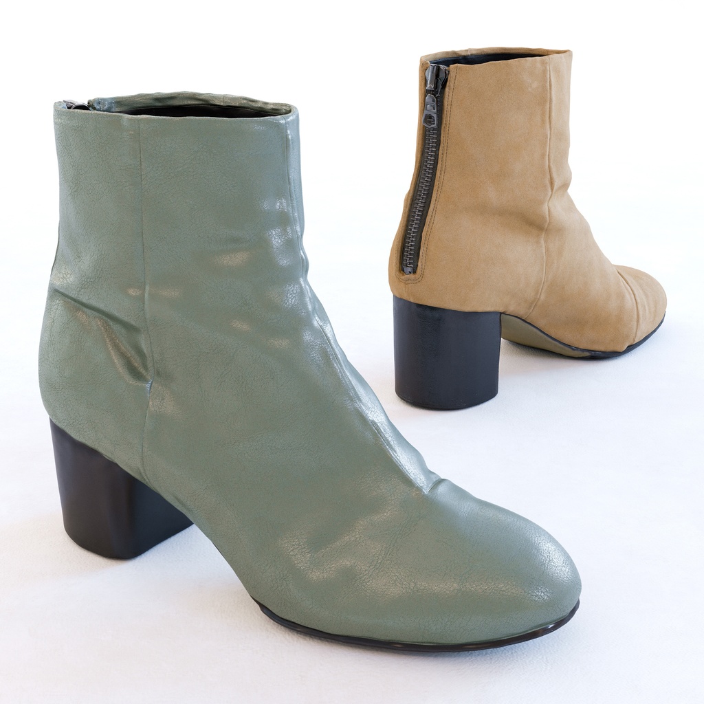 ラウンドヒール アンクルブーツ (バックジップ) 【3Dモデル】