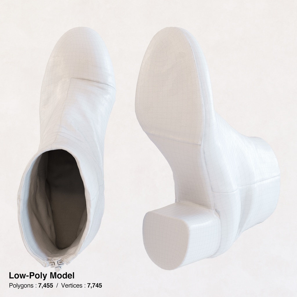 ラウンドヒール アンクルブーツ (バックジップ) 【3Dモデル】