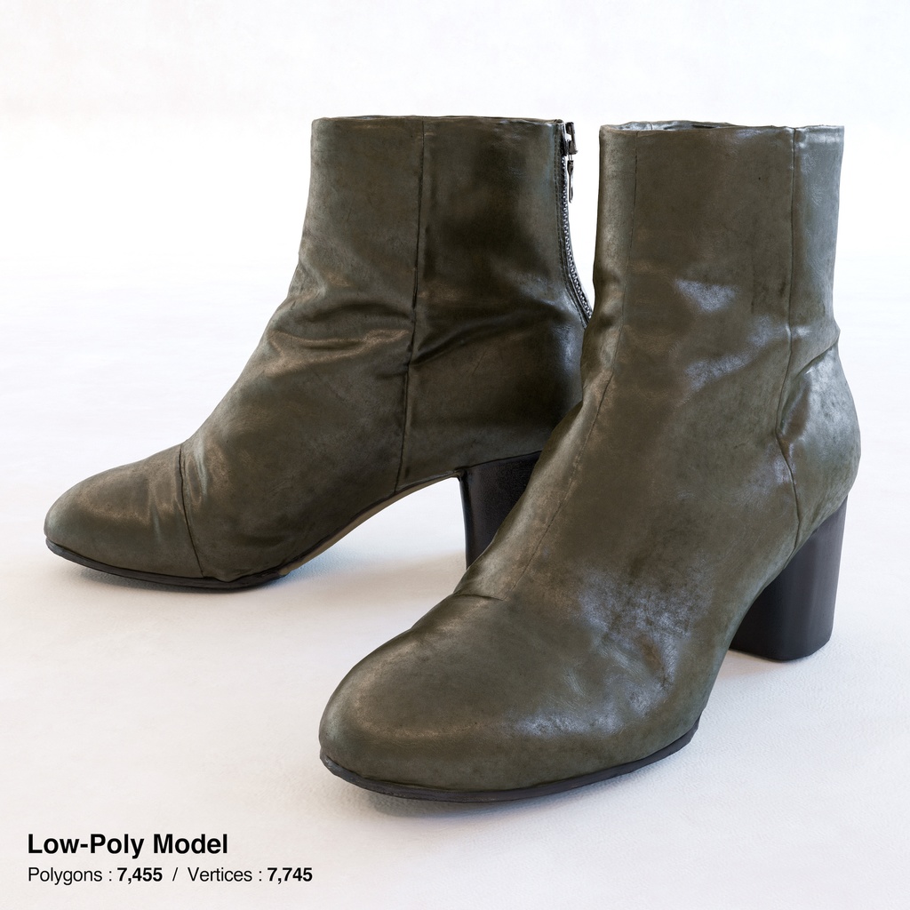 ラウンドヒール アンクルブーツ (バックジップ) 【3Dモデル】