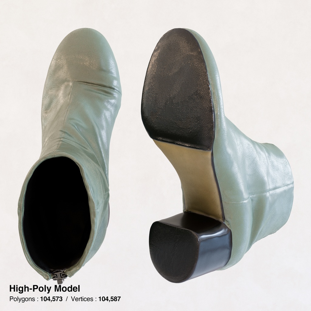 ラウンドヒール アンクルブーツ (バックジップ) 【3Dモデル】