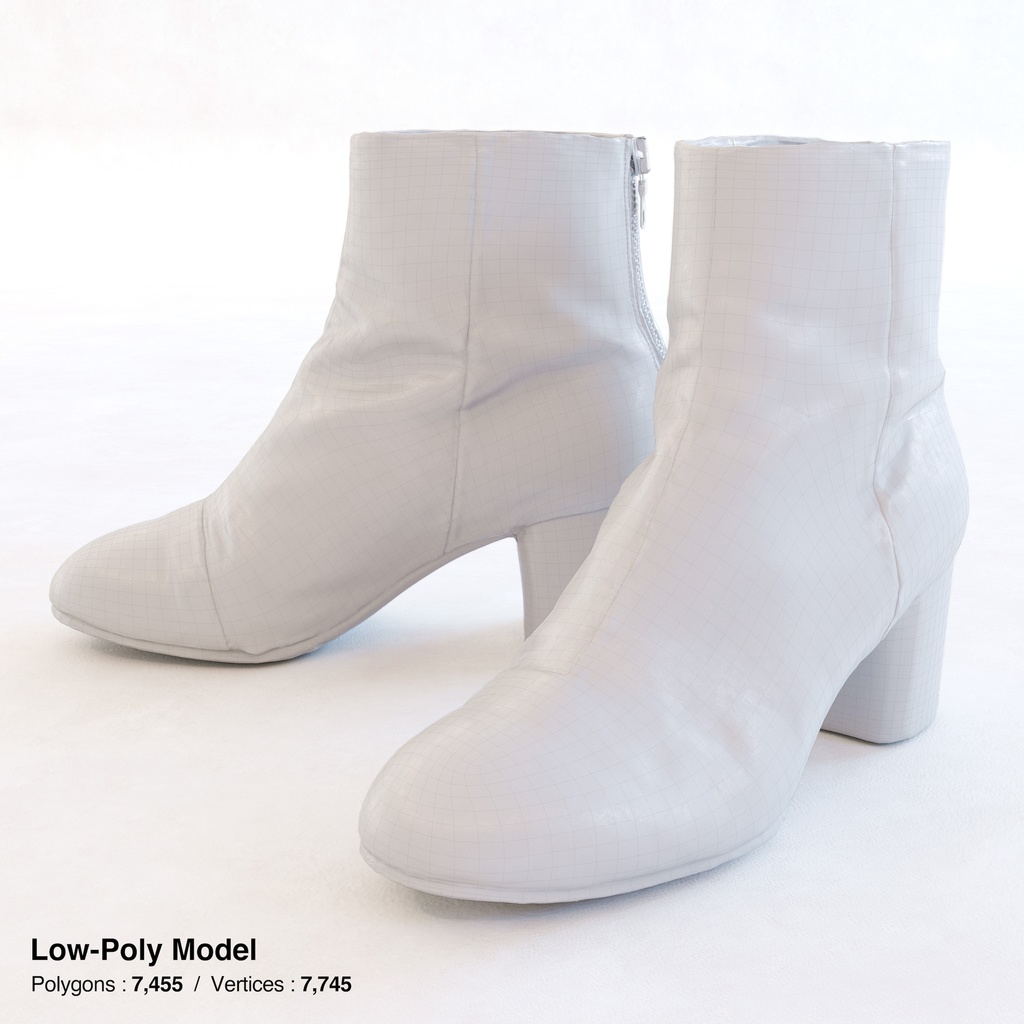 ラウンドヒール アンクルブーツ (バックジップ) 【3Dモデル】