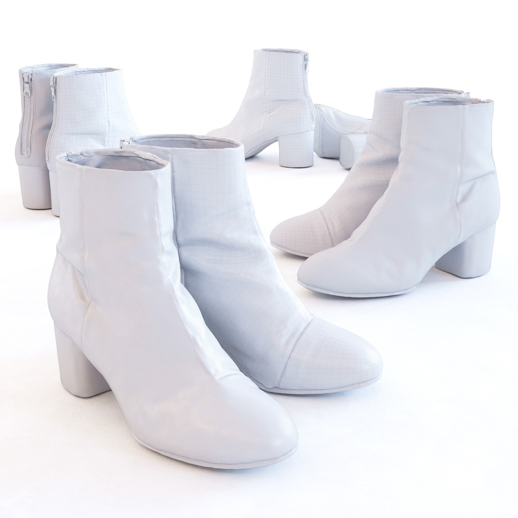 ラウンドヒール アンクルブーツ (バックジップ) 【3Dモデル】