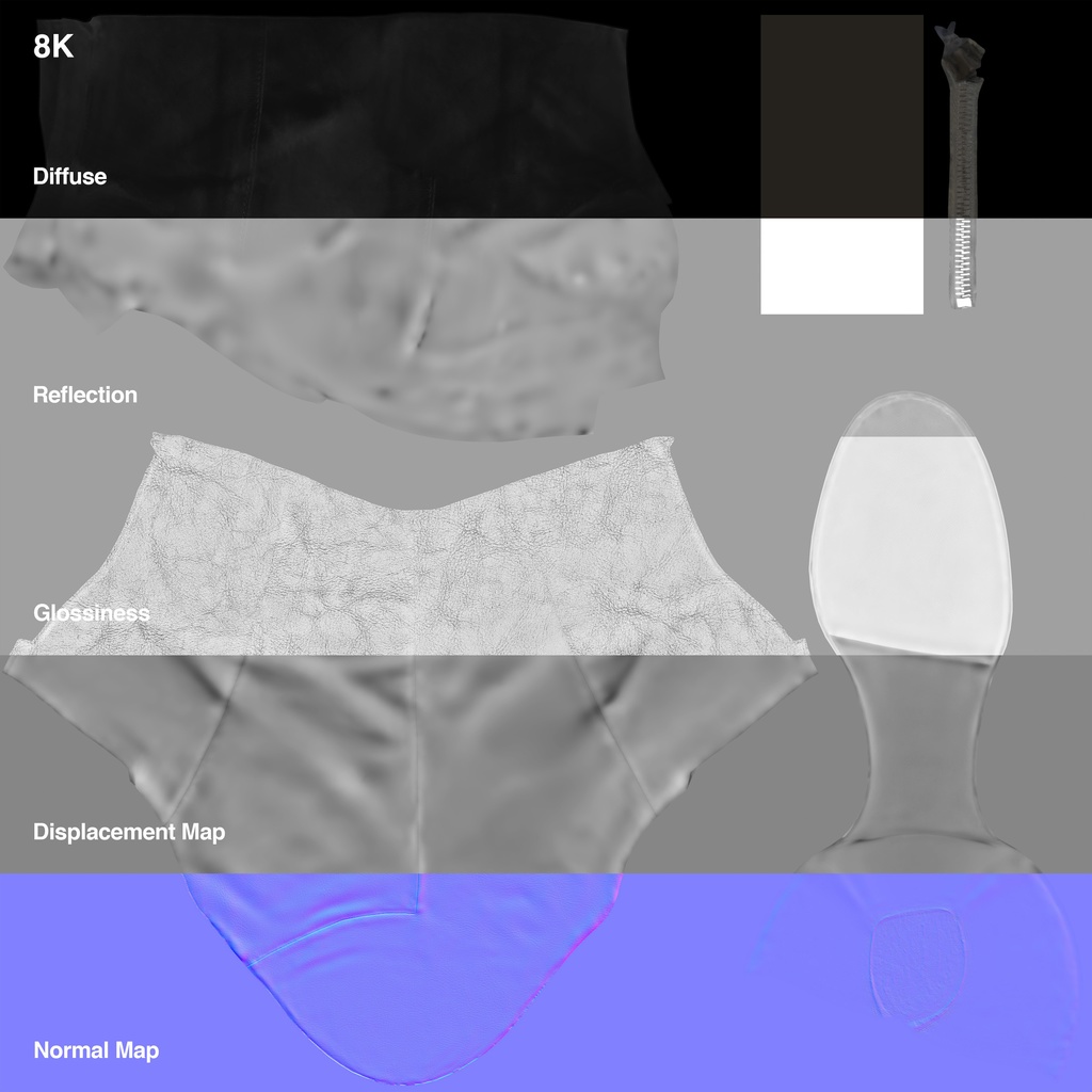 ラウンドヒール アンクルブーツ (バックジップ) 【3Dモデル】