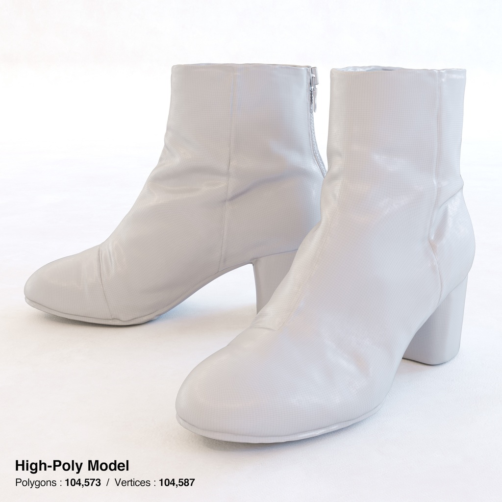ラウンドヒール アンクルブーツ (バックジップ) 【3Dモデル】