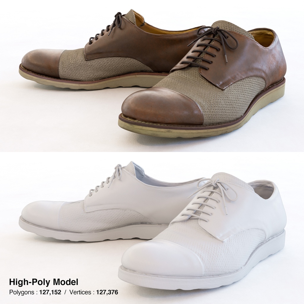 ワークシューズ - 革靴(外羽根式) 【3Dモデル】