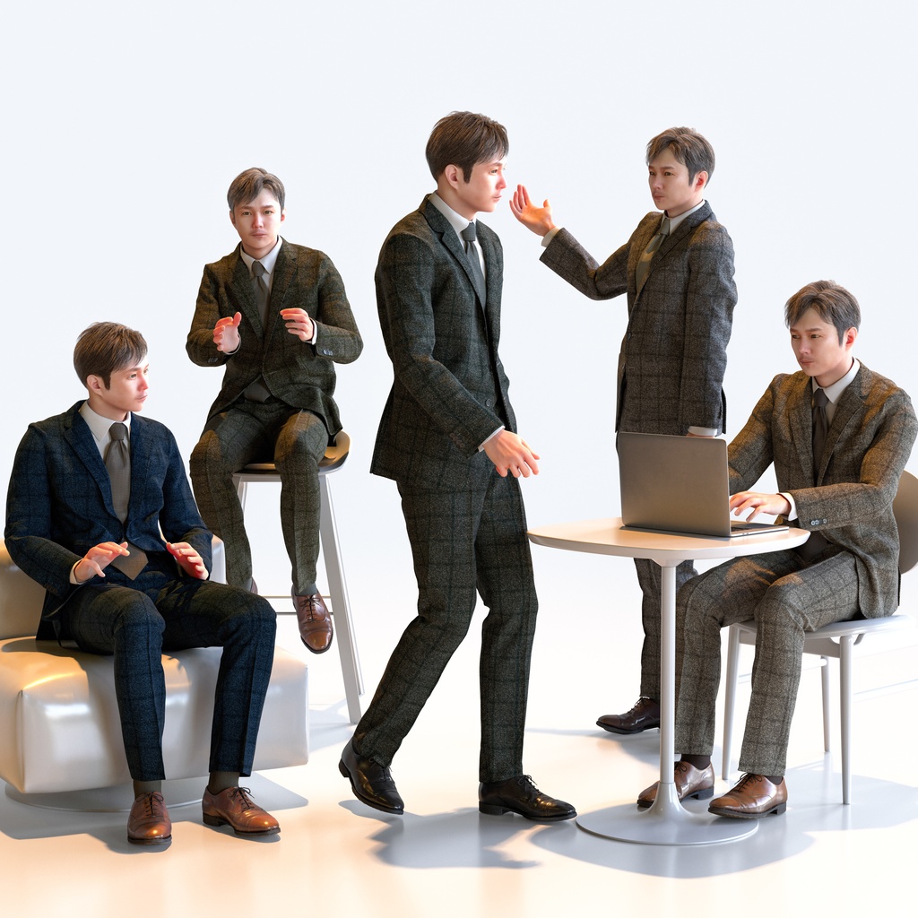 ビジネス男性 5ポーズセット1 - B1-M1S【3D人物モデル/人間3Dモデル】