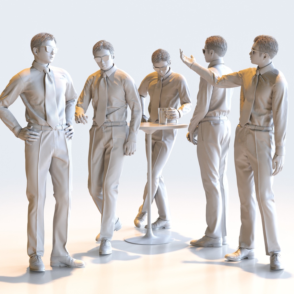 ビジネス男性 5ポーズセット 3 - B1-M3Y【3D人物モデル/人間3Dモデル】