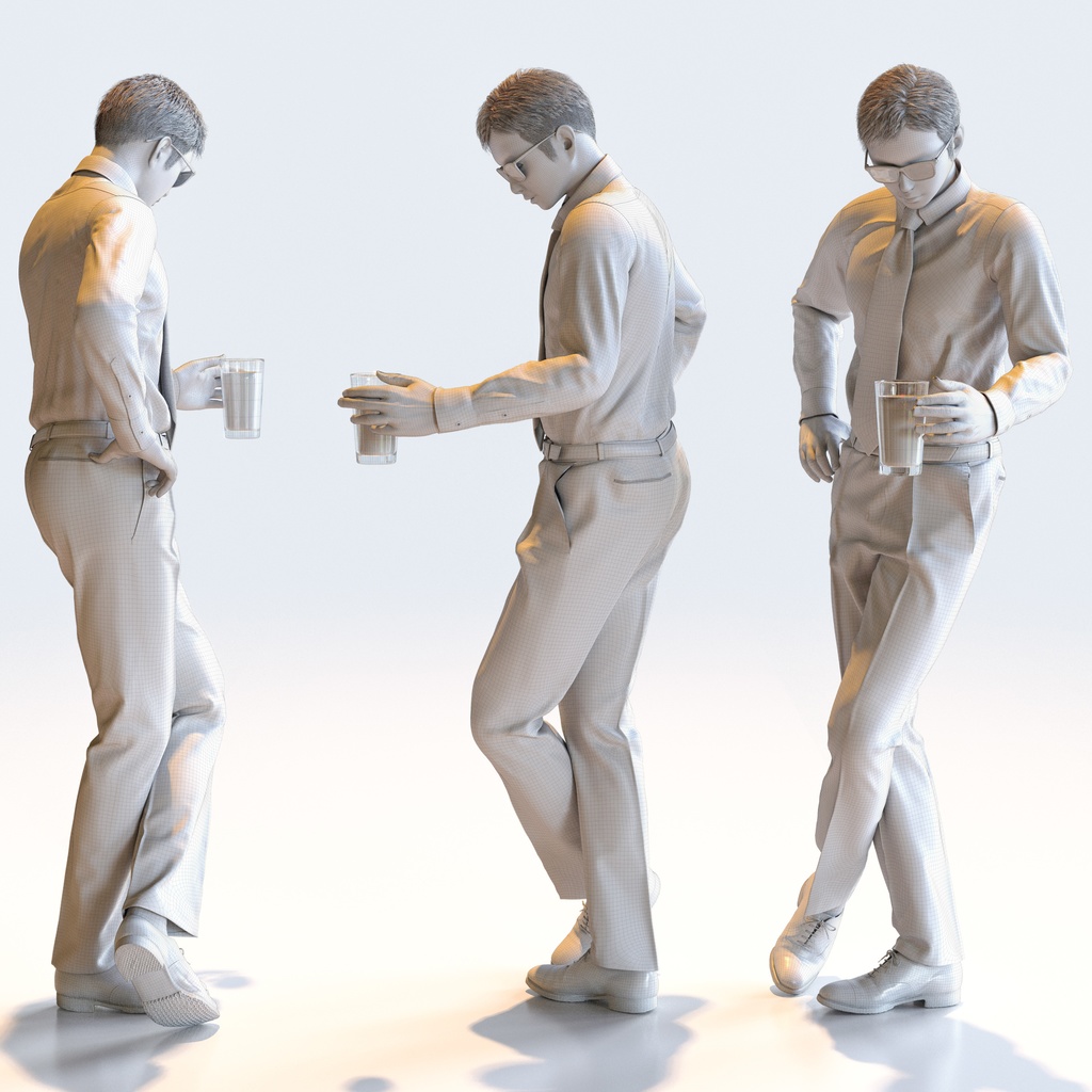 ビジネス男性 5ポーズセット 3 - B1-M3Y【3D人物モデル/人間3Dモデル】