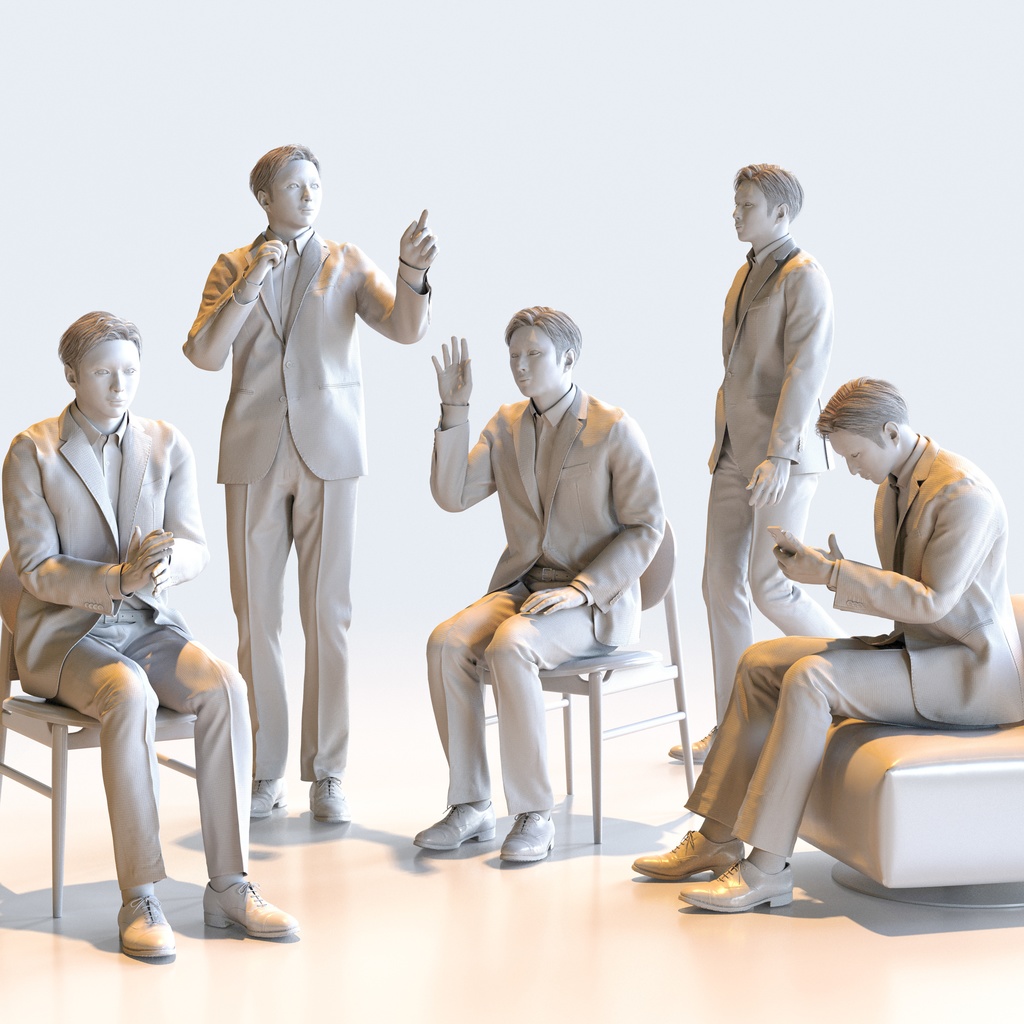 ビジネス男性 5ポーズセット 5 - B1-M5E【3D人物モデル/人間3Dモデル】