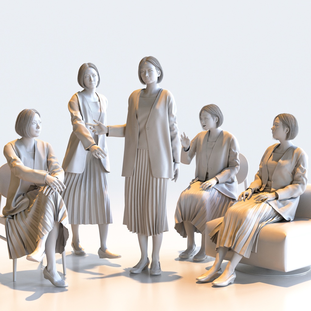 ビジネス女性 5ポーズセット 1 - B1-F1M【3D人物モデル/人間3Dモデル】