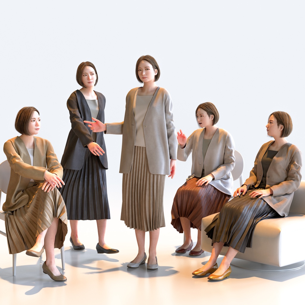 ビジネス女性 5ポーズセット 1 - B1-F1M【3D人物モデル/人間3Dモデル】